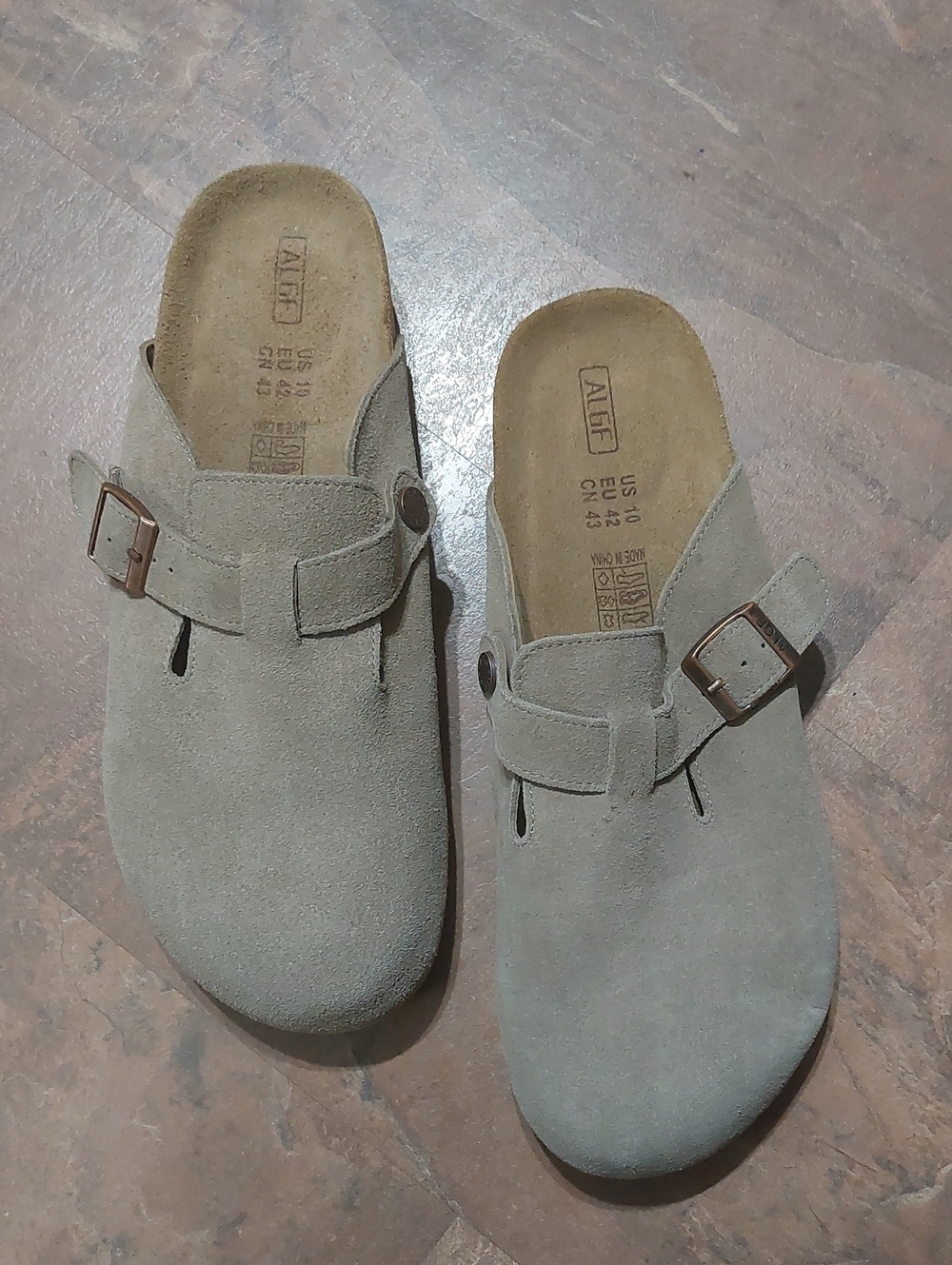 ALGF Ladies Suede Slip-On Clog Mules with Buckle - Taupe